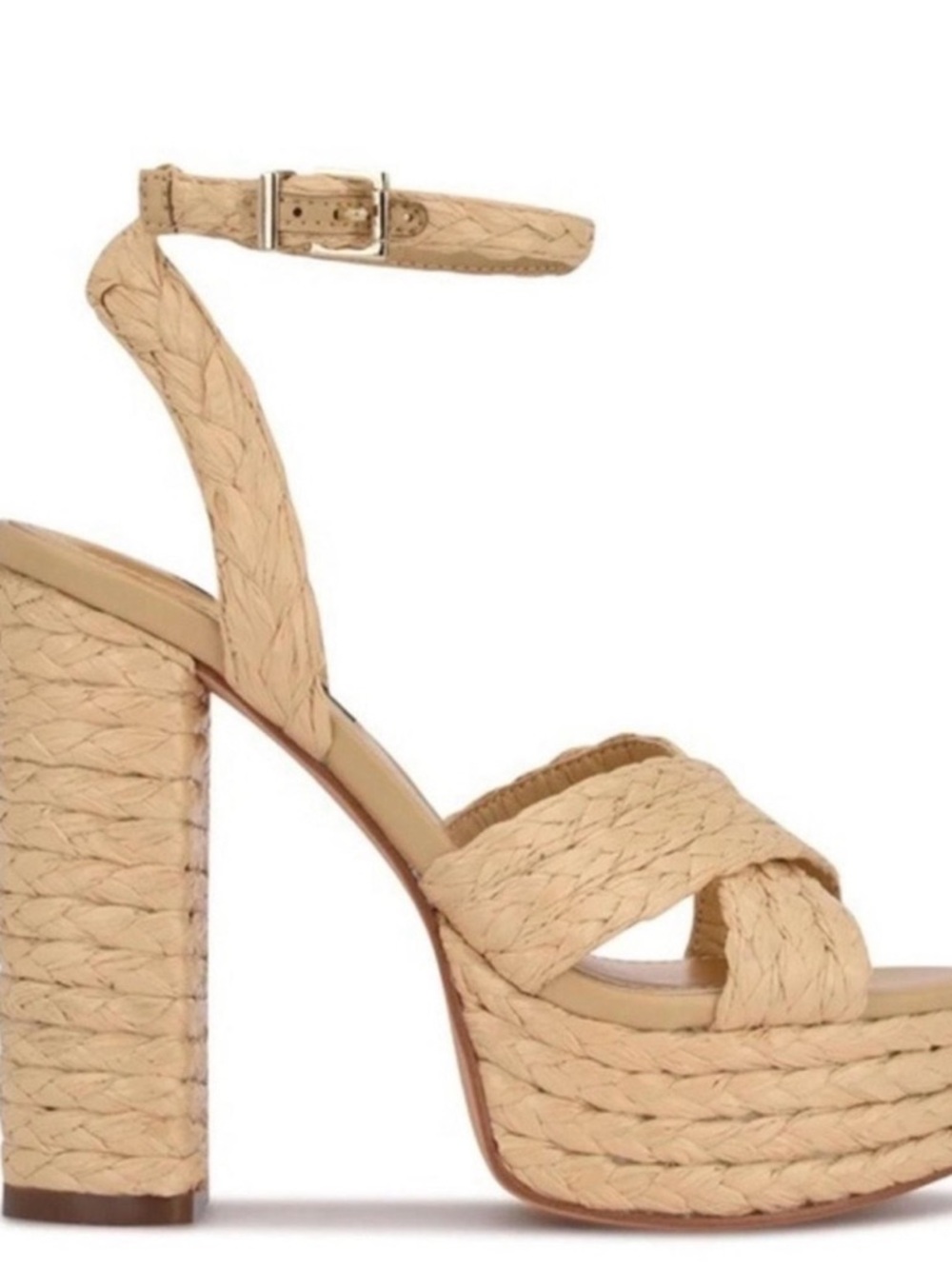 ✨ Nine West Hadyn3 Platform Heeled Sandal | Neutral Raffia 👡 |size 8|
